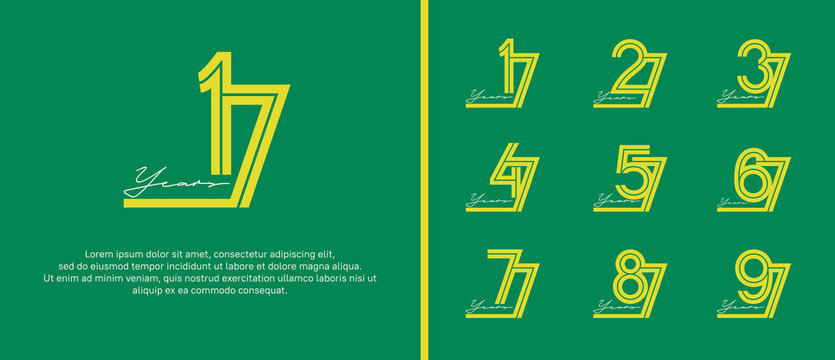 anniversary vector logo set, yellow color with white handwriting can be use for celebration