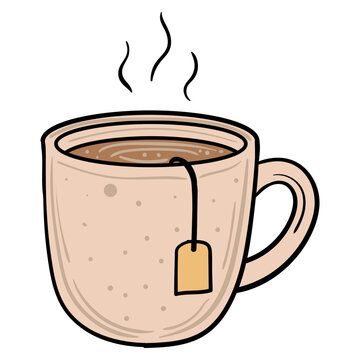 Cozy steaming ceramic mug with hot tea illustration