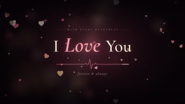 Romantic Love Typography Animation with Floating Hearts on Dark Background