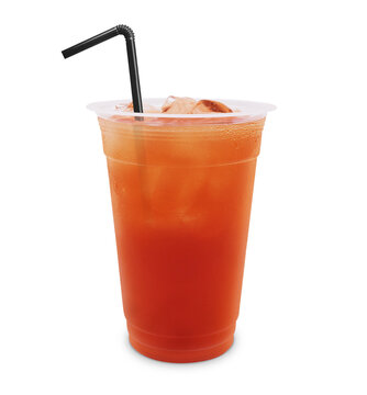 Iced Tea with Drinking Straw in a Plastic Cup on Transparent Background Png