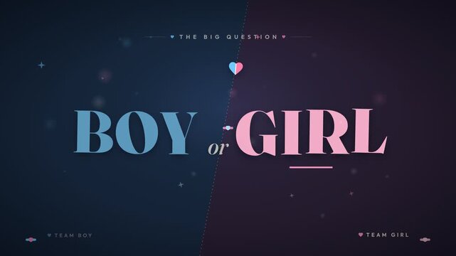 Gender Reveal Party Animation with Blue and Pink Typography and Heart Icons