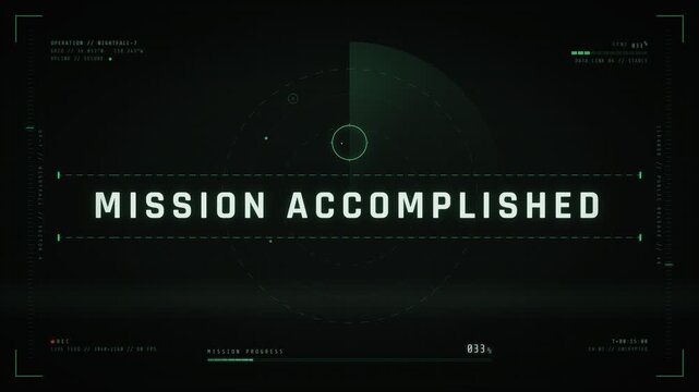 Mission accomplished military hud user interface success screen animation