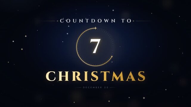Countdown to Christmas holiday clock timer animation with golden typography and starry background