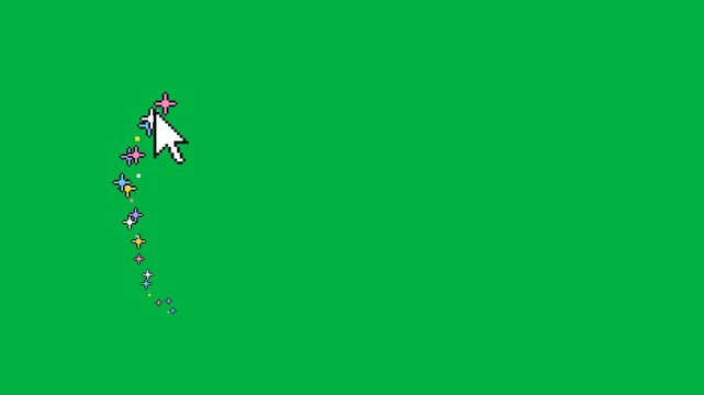 Pixel cursor traces a sparkling star trail in a seamless keyable green screen loop