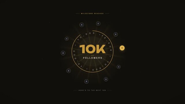 10k followers milestone achieved celebration counter with golden confetti elements