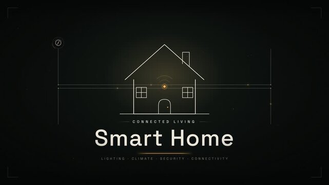 Smart home connected living schematic motion graphics animation with lighting climate security