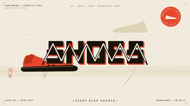 Footwear kinetic typography motion loop animation with stylish sneaker graphic design