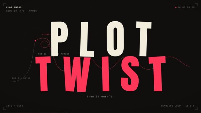 Plot Twist kinetic type motion graphic template with glitch HUD camera overlay aesthetic
