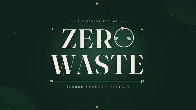 Eco-friendly zero waste concept typography animation with leaves on dark green background stock footage