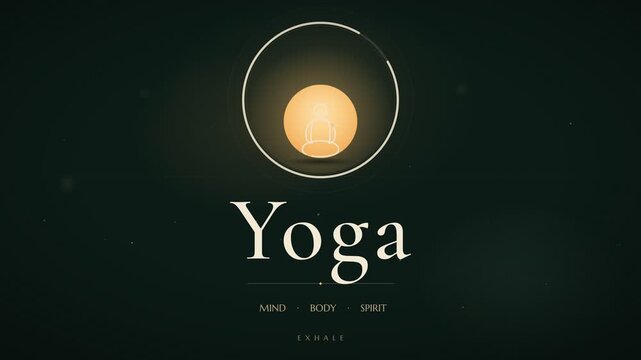 Minimalist yoga meditation motion graphics template with glowing orb and mind body spirit text