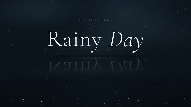 Rainy Day relaxing minimalist typography animation with falling raindrops and water ripples