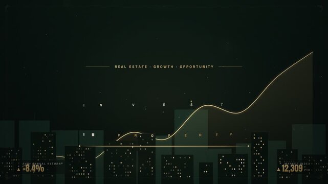 Real estate investment growth and opportunity financial graph over city skyline