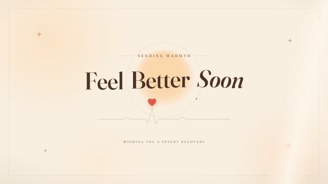 Feel better soon greeting card animation with heartbeat line and healing message