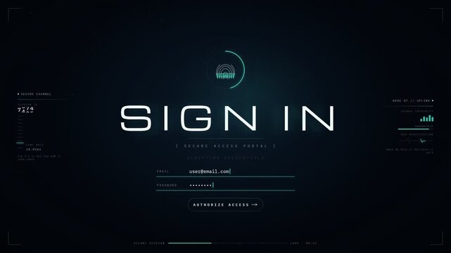 Sign in secure access portal user login interface animation with fingerprint scanner