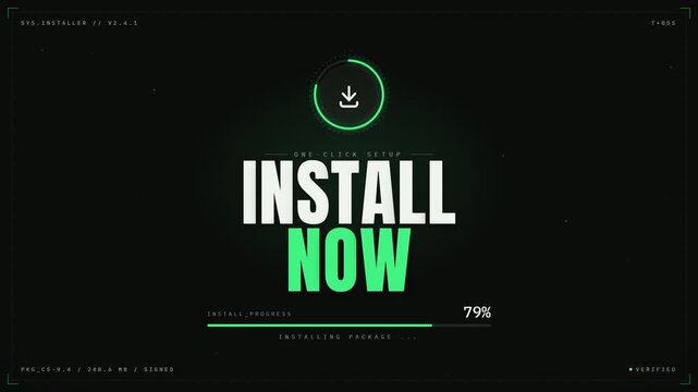 Digital software installation progress bar with percentage counter on dark background