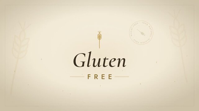 Gluten free organic food product badge motion graphic with wheat stalks