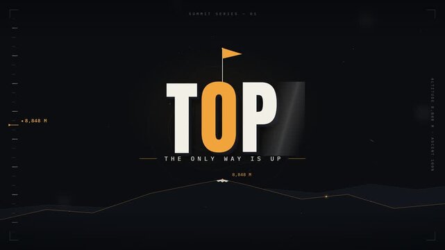Mountain summit top achievement concept animation with hud markers and elevation data