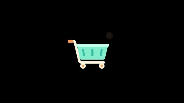A seamless loop animation of a shopping cart adding items and carrying a box. This transparent video features a clean minimalist design for e-commerce web overlays.