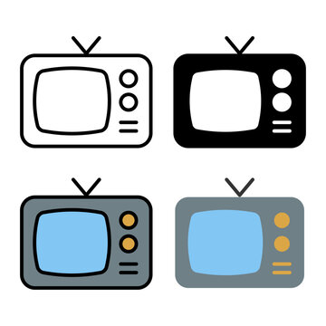 ブラウン管 テレビ アイコン 昭和 家電 アナログ シンプル カラー 白黒 ベクター イラスト