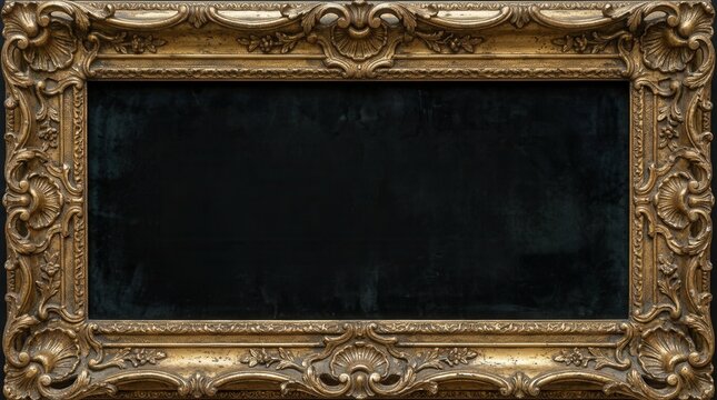 Ornate Antique Gilded Picture Frame with Intricate Carvings and Decorative Flourishes.