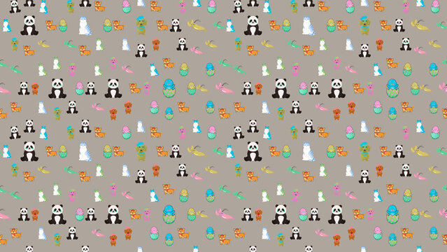 Cute Cartoon Animal Pattern with Pandas, Dogs, and Cats