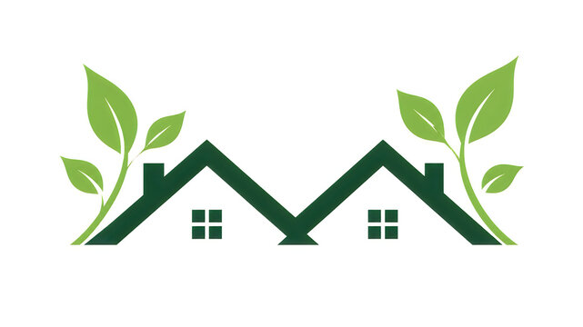 Eco friendly house logo with green leaves isolated on transparent