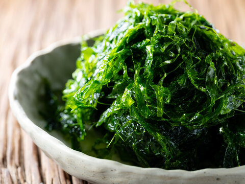 Close up of fresh organic green laver or sea lettuce known as Parae