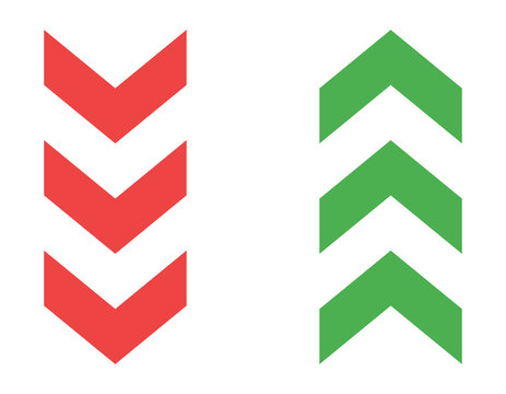 Red and Green Chevron Arrow Set Showing Upward and Downward Directions Icon