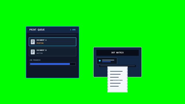 Retro Printer Queue Dot Matrix Printing Animation Green Screen