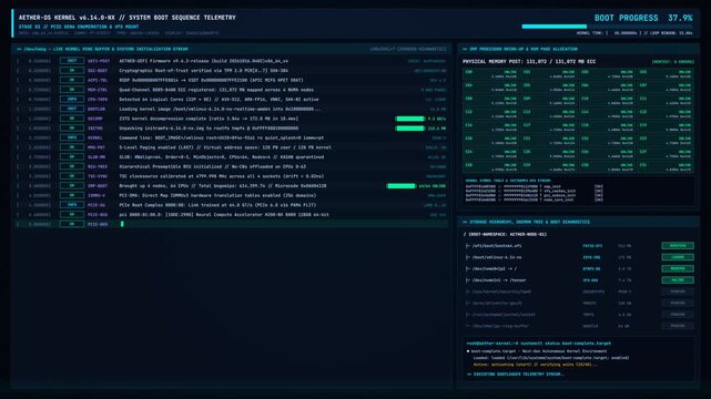 Futuristic 4K Computer System Boot Sequence Terminal Diagnostic Text Loop Animation