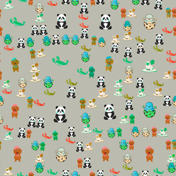 Seamless pattern of diverse cartoon animals