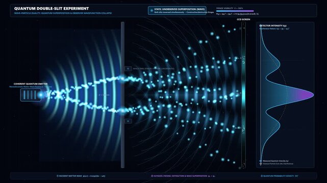 quantum double slit experiment wave particle duality and interference pattern animation