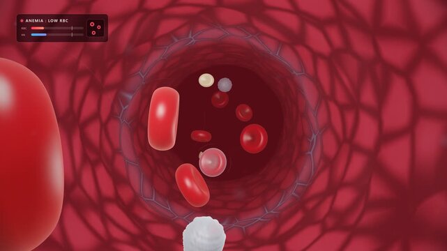 Anemia low red blood cells flowing in human blood vessel seamless loop 4K animation