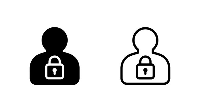 User account profile lock symbols in solid and outlined shapes