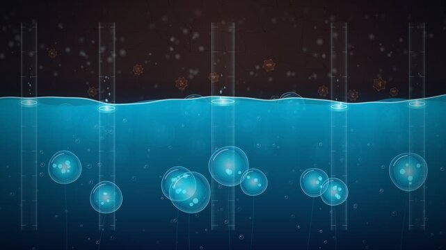 Dehydration concept animation with water level dropping cracking earth and cellular depletion