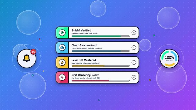 Dashboard ui status progress bar notification modern colorful flat gradient design software application web interface presentation
