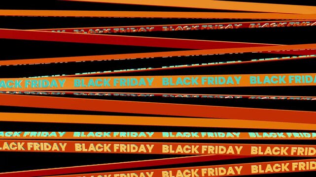 Orange ribbon caution tape with blue Black Friday text overlay on transparent background for shopping promo