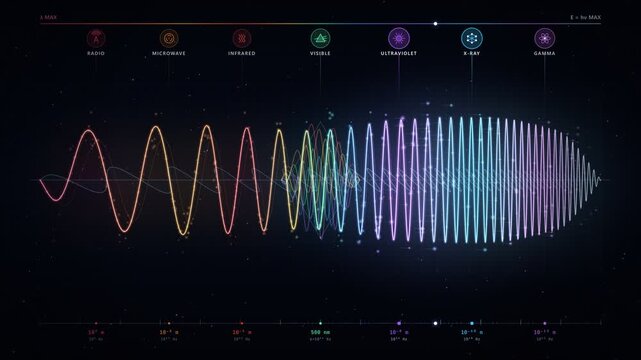 Electromagnetic spectrum continuous wave frequency transition from radio to gamma rays animation