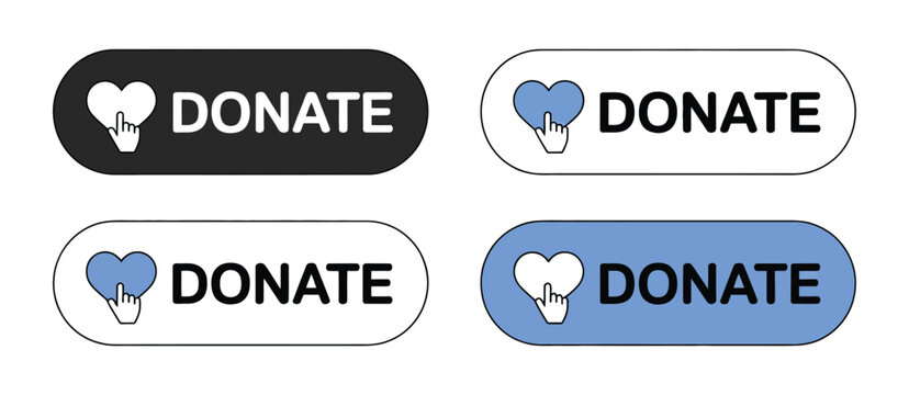 Donate Button, charity and fundraising symbols with contribution, volunteer and online payment elements in editable stroke vector style