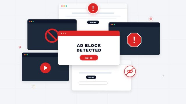 Ad block detected notification pop up windows on digital browser interface