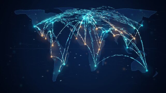Global Human and Data Migration Flows Across World Continents Seamless Loop Animation