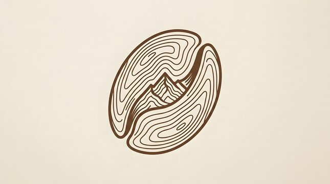Coffee Bean With Mountain Landscape Topography Line Art Illustration For Roastery Logo Concept