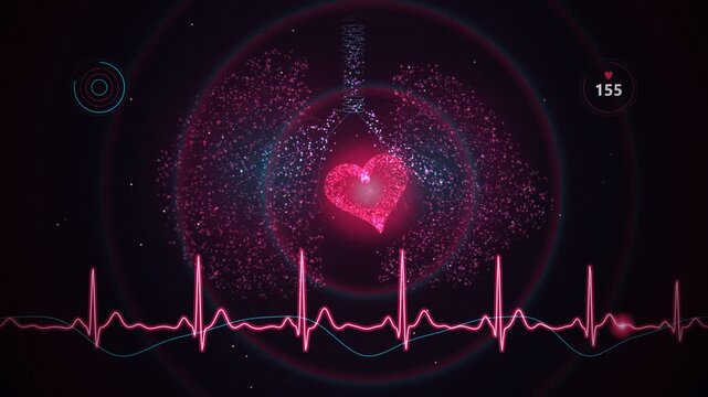 Panic attack racing pulse and rapid hyperventilation biometric heart rate wave 4K loop