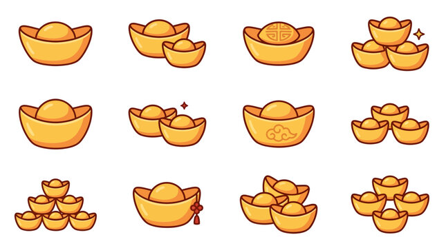 Chinese new year gold ingots and yuanbao sycee vector set