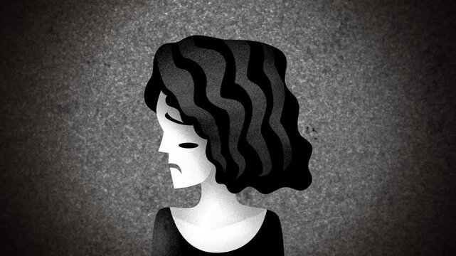 woman experiencing mental rumination with a negative thought repeatedly entering and leaving her head