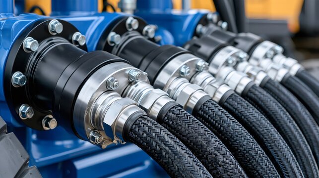Hydraulic hoses connecting industrial machinery components