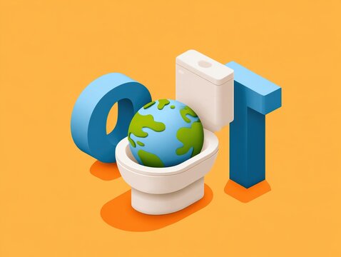 Isometric toilet flushing earth into infinity symbol Vector