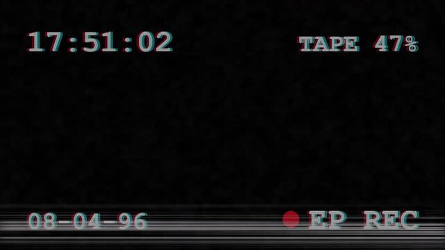 Vintage vhs camera recording overlay with digital timecode and tape