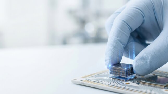 Hand holding a microprocessor while aligning semiconductor memory for high-bandwidth demand in the ai semiconductor industry