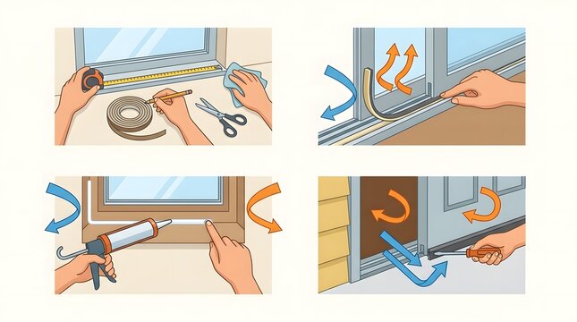 Infographic Illustration of DIY Home Weatherization Steps for Window and Door Insulation